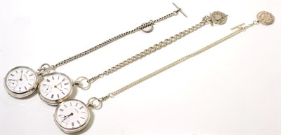 Lot 104 - Three silver open faced pocket watches, signed Waltham Mass, cases with Birmingham hallmarks...