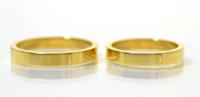 Lot 111 - Two 18 carat gold flat sided band rings, finger size R1/2 and L1/2 (2)
