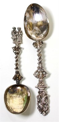 Lot 119 - Two Dutch spoons with cast handles, both apparently unmarked, the smaller example prick...