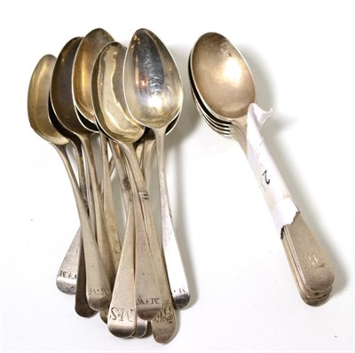 Lot 121 - A set of six George III silver teaspoons; two further sets of three; and a set of six later...