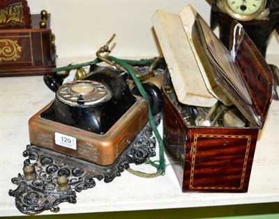 Lot 129 - A Bell telephone; Maison Lyons toffee tin; plated flatware; and four Grocers' Associations...