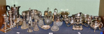 Lot 138 - A silver dish and a group of silver topped and collared dressing table jars together with a...