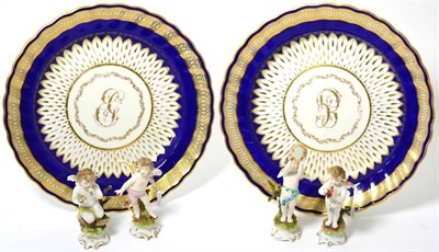 Lot 179 - Two 19th century Derby plates with cobalt blue and gilt decoration together with a set of...