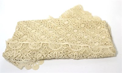Lot 190 - Late 19th century/early 20th century lace shawl possibly Cluny, worked with daisy style flower...