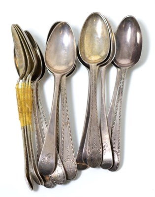 Lot 196 - A set of six George III bright engraved silver teaspoons, possibly Hester Bateman; four further...