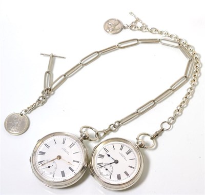 Lot 197 - Two silver open faced pocket watches, signed Waltham, Mass, cases with Birmingham hallmarks...