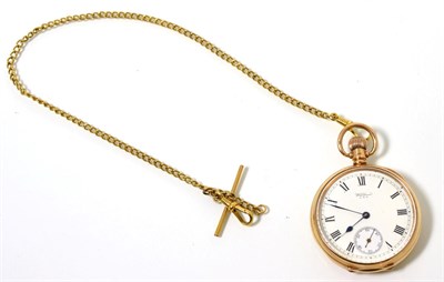 Lot 205 - A 9 carat gold Waltham pocket watch and a chain