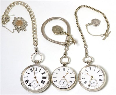 Lot 222 - Three silver open faced pocket watches, signed L.Rosenberg, Leeds, and two unsigned, cases with...