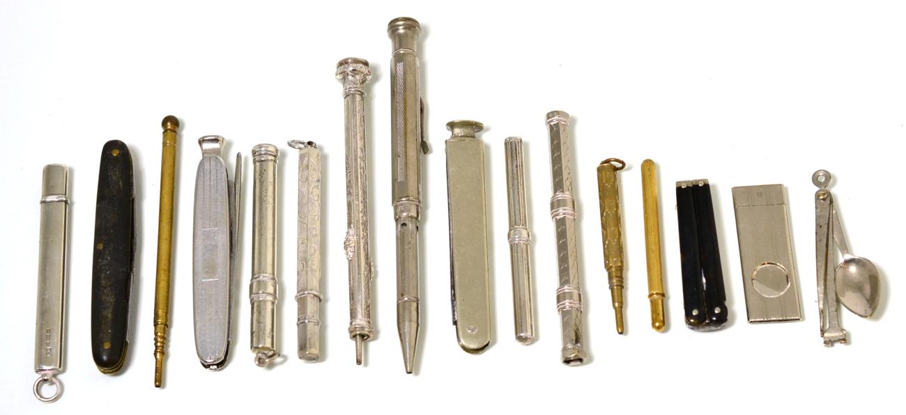 Lot 226 - A group of silver and other propelling pencils, etc