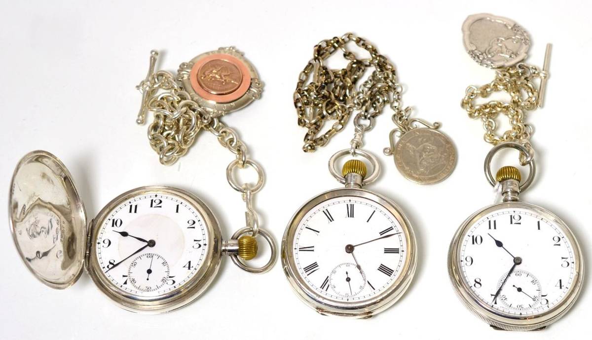 Lot 229 - A silver full hunter keyless pocket watch, movement signed Syren, a silver open faced keyless...