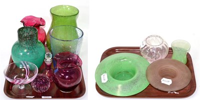 Lot 251 - A Monart style green glass vase, two Whitefriars glass vases, a Caithness paperweight and other...