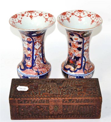 Lot 259 - A pair of Imari vases and an Oriental carved box