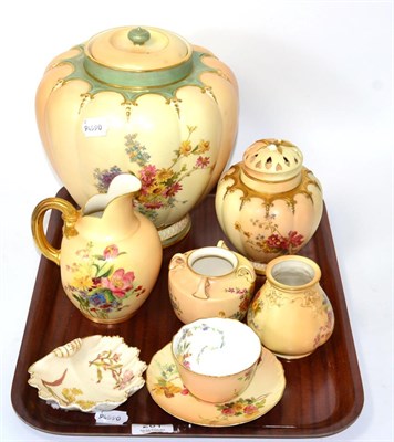 Lot 261 - A tray of Royal Worcester blush ivory including vases, cup and saucer, jug etc