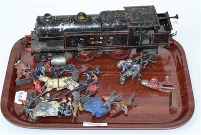 Lot 265 - Hornby O gauge clockwork 4-4-2T LNER 5154 locomotive, black, together with a small quantity of lead