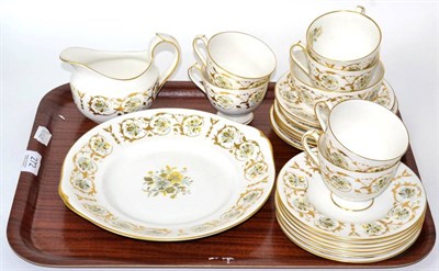 Lot 272 - A Royal Crown Derby gilt highlighted part tea set for six place settings comprising; tea cups,...