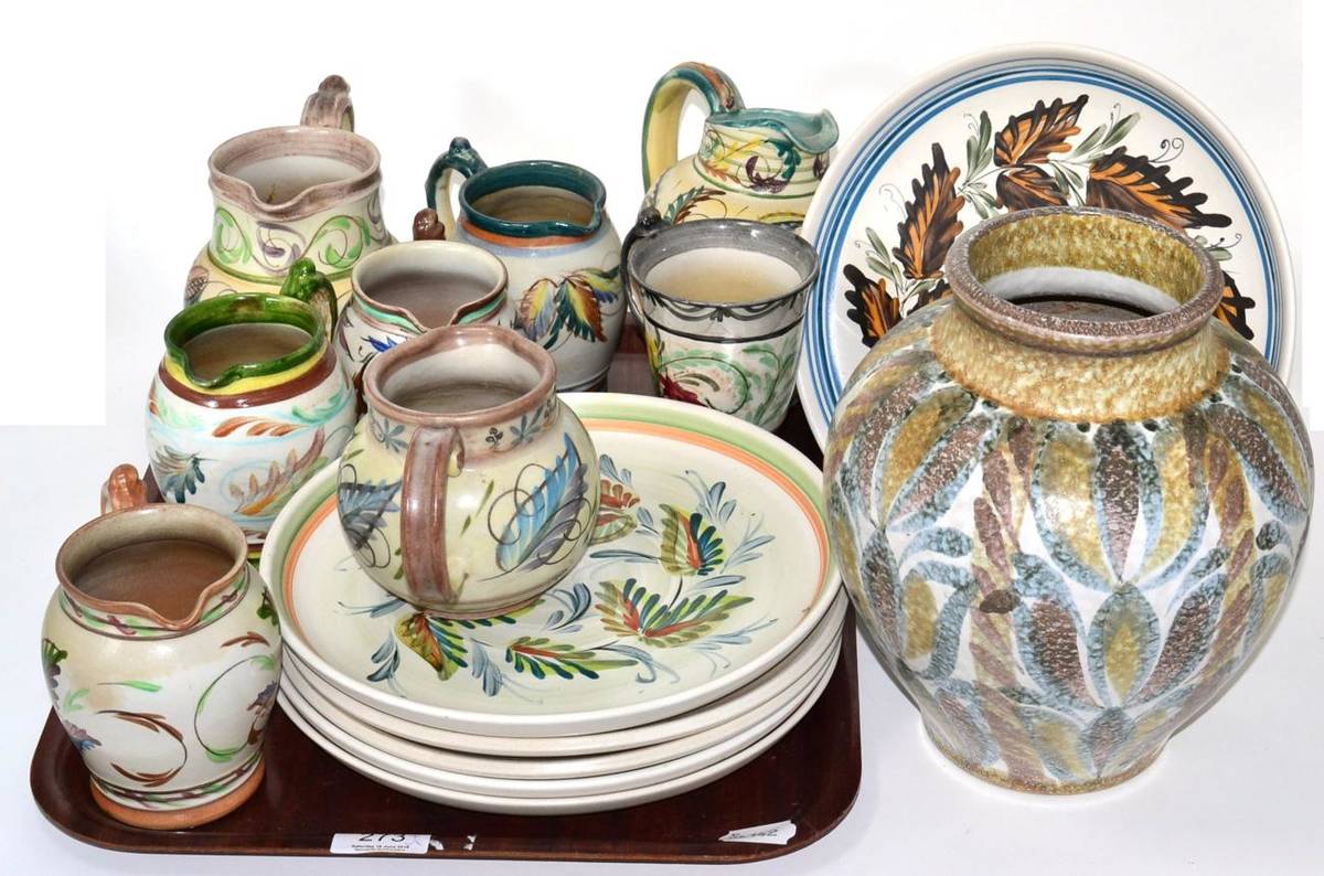 Lot 273 - A Denby Glyn colledge vase, 23cm, together with seven Denby jugs, a Denby mug and six Denby plates