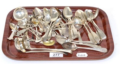 Lot 277 - A collection of silver teaspoons; salt spoons; coffee spoons; sauce ladles; a pair of silver...