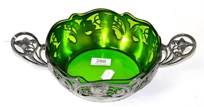 Lot 288 - A WMF twin handled bowl with green glass liner, 22cm diameter
