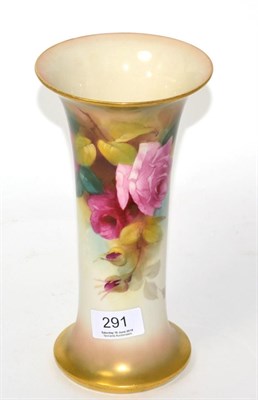 Lot 291 - A Royal Worcester floral painted blush ivory vase, signed E S Pilsbury