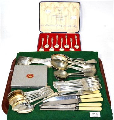 Lot 315 - A set of eight silver teaspoons ";Monarchs of the Century 1837-1937 Coronation 1937"; and...
