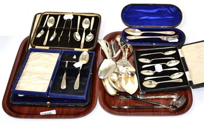 Lot 316 - Miscellaneous silver including four various tablespoons; two ladles; five assorted cased sets...