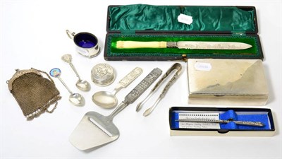 Lot 321 - Miscellaneous silver and silver plated items including cigarette box, various spoons, cased...