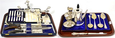 Lot 324 - A 19th century silver plated dish cross, makers mark JH&CO; a cased set of four silver plated berry