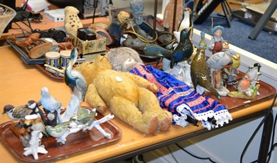 Lot 331 - A collection of Karl Ens and other pottery birds; a teddy bear; a pair of binoculars; two...