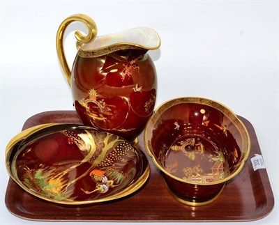Lot 332 - Three pieces of Carlton ware Rouge Royale, a dish, bowl and jug  (3)