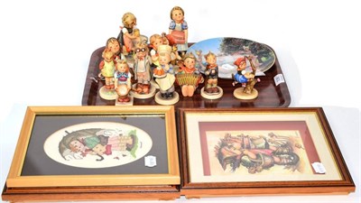 Lot 338 - Thirteen Hummel figures, a Hummel plate and three Hummel pictures