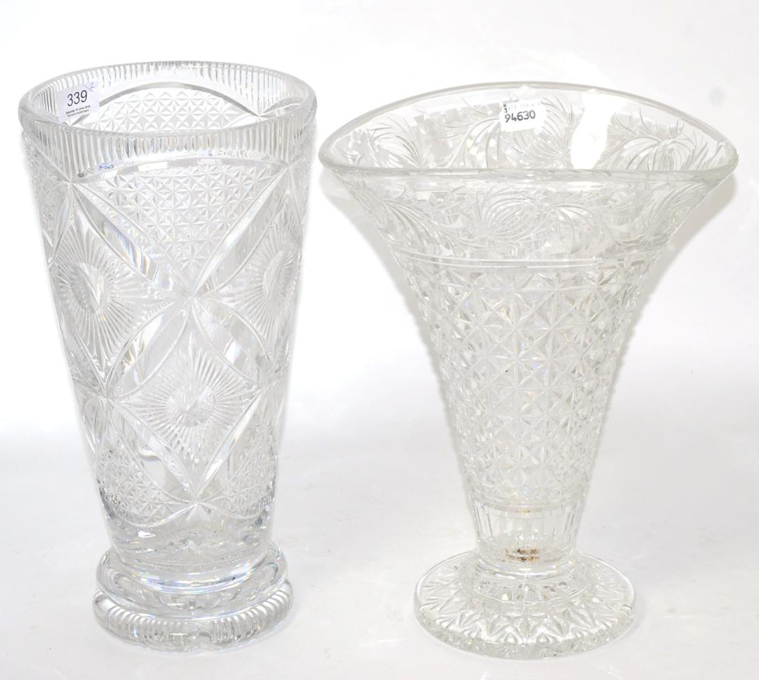 Lot 339 - A large Stuart crystal flower vase and another, Webb example (2)