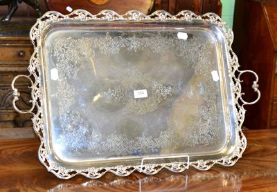 Lot 354 - A large silver plate twin handled tray