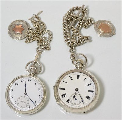 Lot 355 - Two silver open faced keyless pocket watches, signed Lancashire Watch Co Ltd, and the other is...