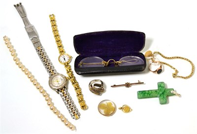 Lot 365 - A 9 carat gold signet ring; a 9 carat gold bracelet; a 9 carat gold St Christopher pendant; a 9...
