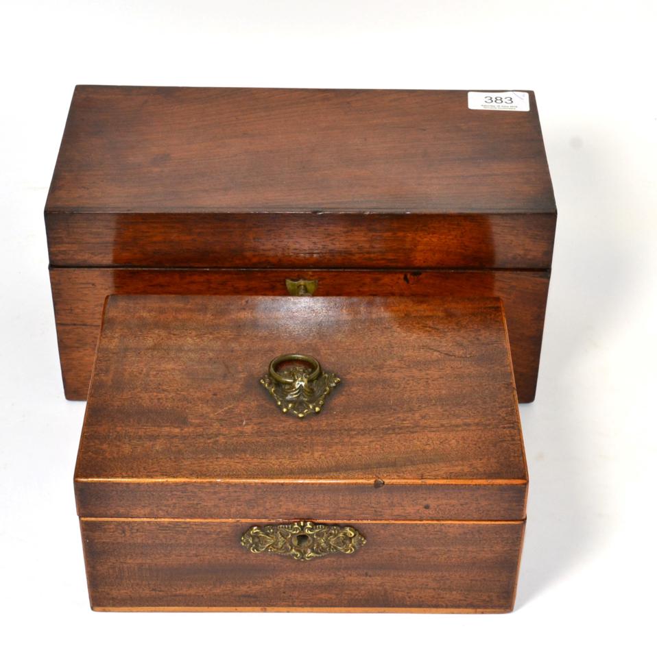 Lot 383 - A rosewood tea caddy; and a mahogany table box (2)