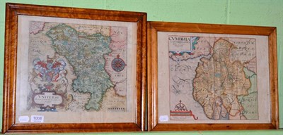 Lot 1008 - Two 17th century hand coloured maps after Saxton ";Cumbria"; and ";Derbyshire"