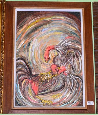 Lot 1024 - Osmond Christophe (Haitian, 20/2st century) Cockfight, signed, oil on canvas, 59cm by 39cm