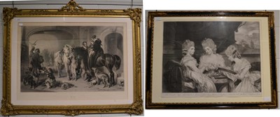 Lot 1049 - Cousins after Sir Edwin Landseer, ";Return from Hawking";, engraving, in an elaborate gilt and...