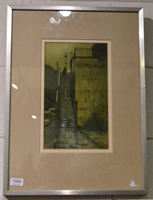 Lot 1050 - Brian Nolan (b.1931) ";Steps to Sand Street, Collyhurst"; signed and dated 1963, pastel, 32.5cm...