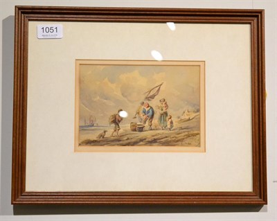 Lot 1051 - Attributed to David Cox, fisherfolk on a shore, bears signature, watercolour