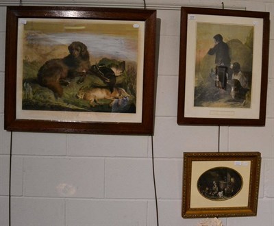 Lot 1054 - Three Victorian coloured steel engravings, after Landseer and Ansdell, oak frames