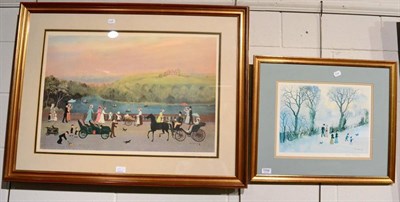 Lot 1056 - After Helen Bradley, a pair of prints, 'Going Home Through the Snow' and 'It was a Beautiful Place'