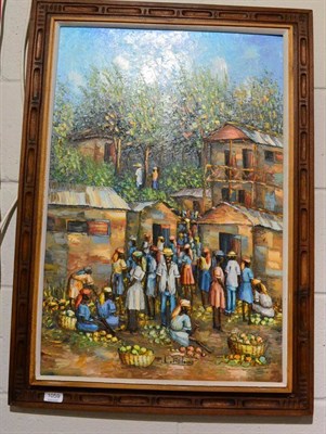 Lot 1059 - L. Antoine (Haitian, 20/21st century) Village market place, signed, oil on canvas, 75cm by 50cm