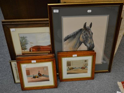 Lot 1062 - A set of four cock fighting engravings after Henry Alken; pastel study of a horse ";Kizzy";, signed