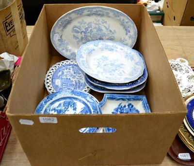 Lot 1082 - Assorted 19th century blue and white transfer print wares including Don Pottery dish from the...