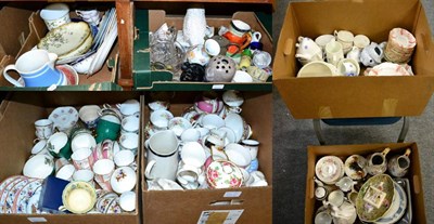 Lot 1093 - Twelve boxes of various household china including Staffordshire, Continental porcelain figures,...