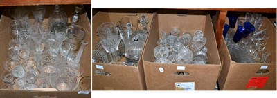 Lot 1095 - Four boxes of household glass including an etched Stuart Crystal jug, champagnes, decanters,...