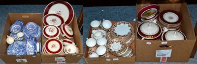 Lot 1103 - Four boxes of various dinnerwares including Old Willow pattern, Meakin, Wedgwood etc