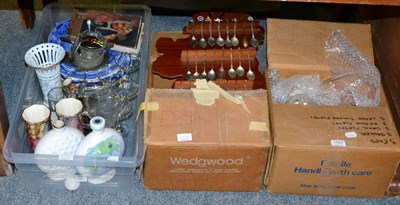 Lot 1107 - A quantity of assorted household crockery, spoons, Babycham glasses etc