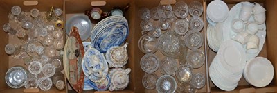 Lot 1110 - A group of 19th century and later ceramics and clear glass including Japanese Satsuma tray,...